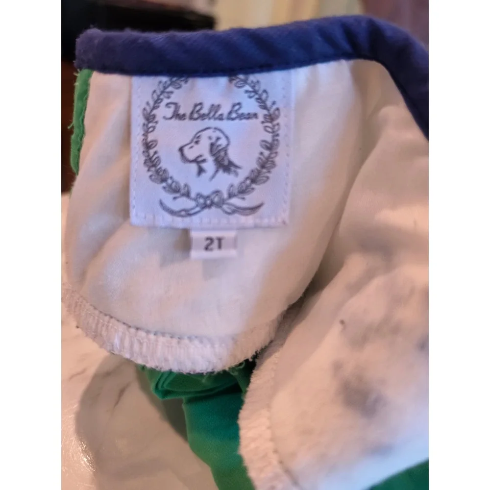The Bella Bean Green Smocked Bishop Dress Navy Bows Long Sleeve 2T